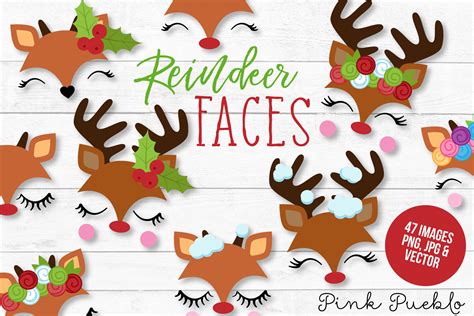 Reindeer Face Clipart and Vectors By Devon Carlson | TheHungryJPEG