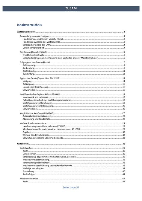 Zusammenfassung Uwg Und Kart G Inhaltsverzeichnis Studocu