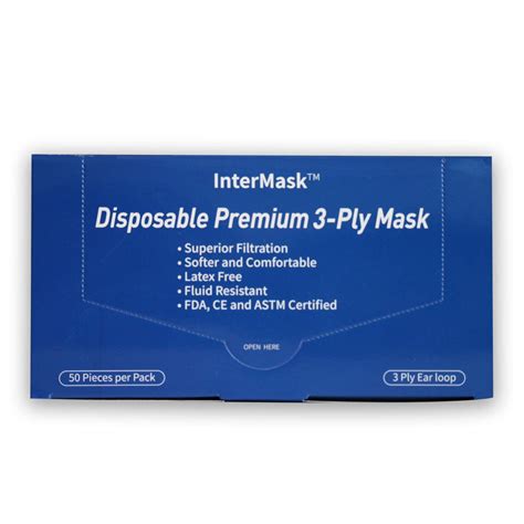 Intermask Fda Approved Disposable 3 Ply Face Mask With Ear Loops Mouth Protection Astm Level 3