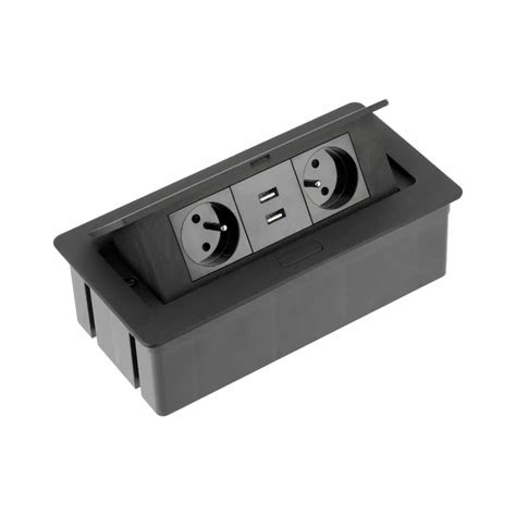 Настольный блок розеток GTV SOFT 2 розетки French, 2xUSB, черный, с ...