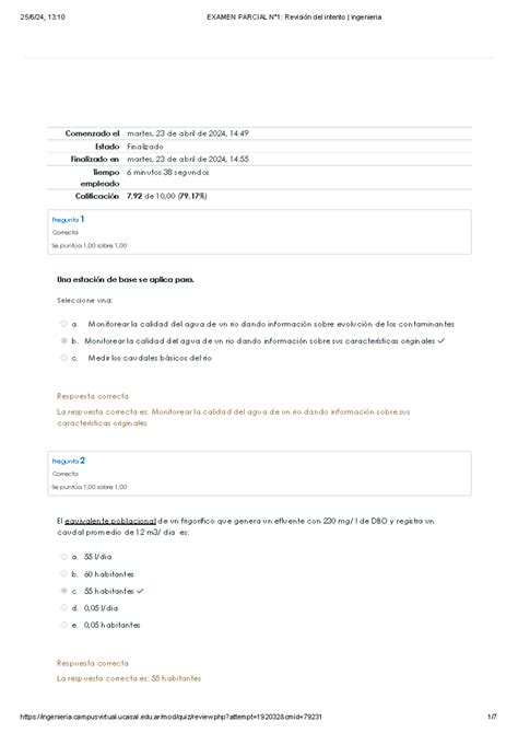 Examen Parcial N Revisi N Del Intento Ingenieria Comenzado El