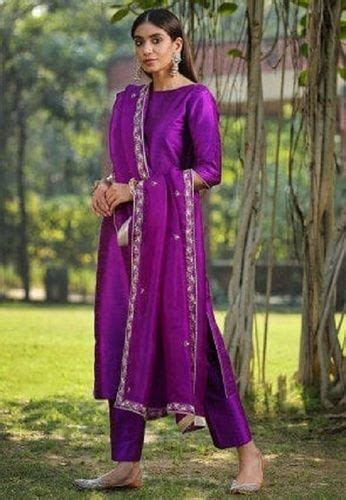 Indian Purple Colour Fancy Plain Pattern Cotton Fabric Silk Salwar