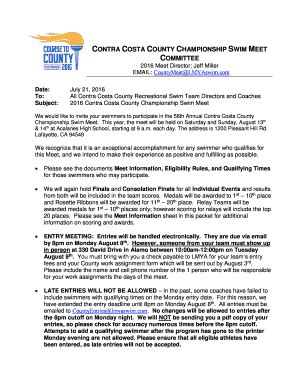 Fillable Online Contra Costa County Championship Swim Meet Fax Email