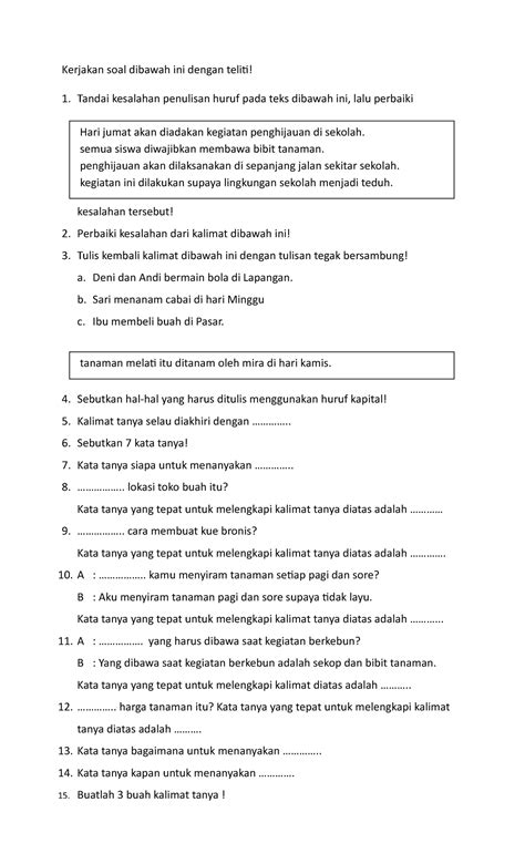 2 Smt 2 Kalimat Tanya Kumpulan Soal Kerjakan Soal Dibawah Ini Dengan Teliti Tandai