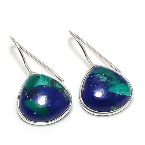 Copper Lazulite Gemstone Handmade 925 Solid Silver Jewelry Earring 122