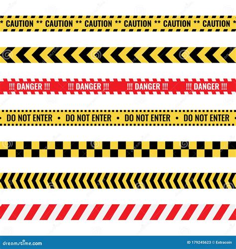 Warning Tapes With Text Seamless Caution Lines Set Stock Vector