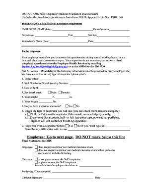 N Respirator Medical Evaluation Questionnaire Uams Form Fill Out