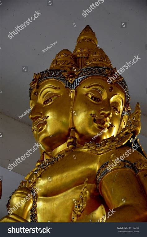 Hindu God Brahma Gold Statue Thailandsing Stock Photo 734117236