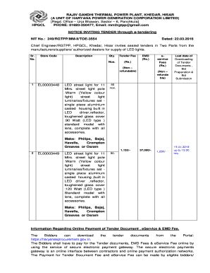 Fillable Online Hpgcl Gov Notice Inviting Tender Through E Tendering