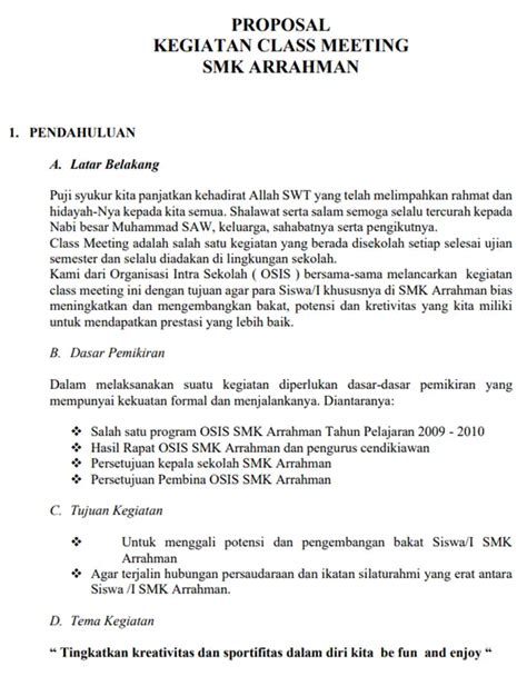 Contoh Proposal Kegiatan Sekolah Lengkap Pdf Dan Docx Dilectae