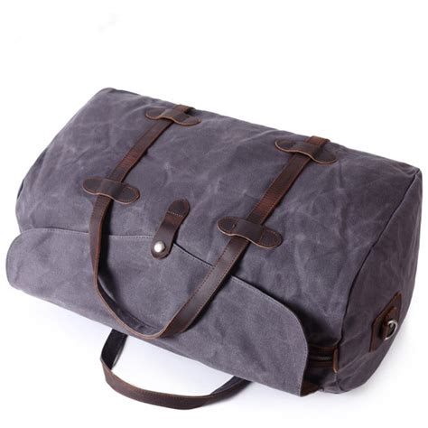 Waxed Canvas Duffle Bag Holdall Luggage Weekender Bag Travel Bag Af12 Moshileatherbag