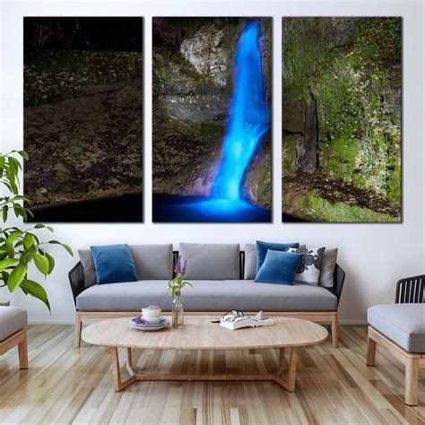 Amazing Waterfall Canvas Wall Art, Grey Stone Waterfall Nature Canvas ...