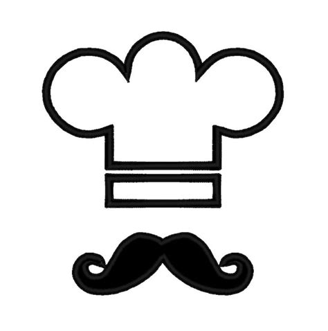 Chef Hat Mustache Applique Instant Download Machine Etsy