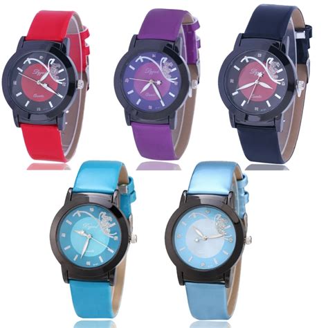 New Design Butterfly Fashion Leather Dress Analog Quartz Wrist Watch