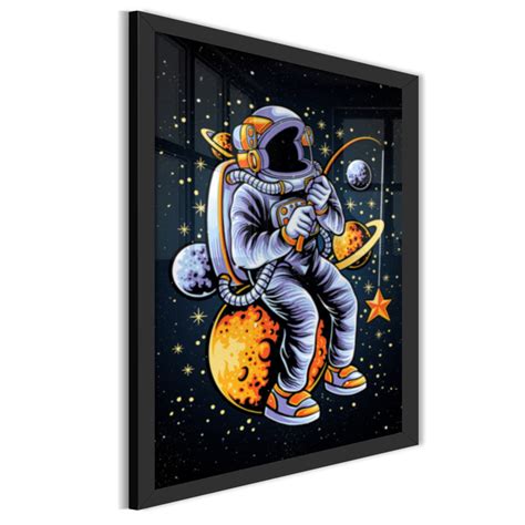 Quadro Astronauta Pescando Planetas Universo Lua Sol Elo