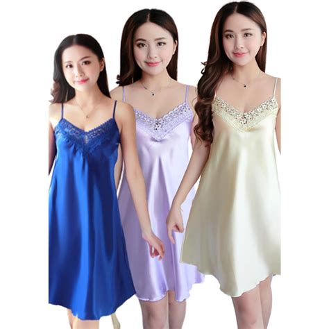 ReadyStock Loveena Satin Spaghetti Strap Dress Nightie Sleepwear Lingerie PM8056 10 Colours