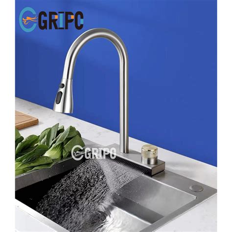 GRIPO High End 304 Stainless Waterfalls Pull Type Hot And Cold Kitchen Faucet Matte Finish