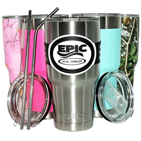 Epic Stainless Steel Travel Tumbler 6 Piece Set 30 Oz Double Wall