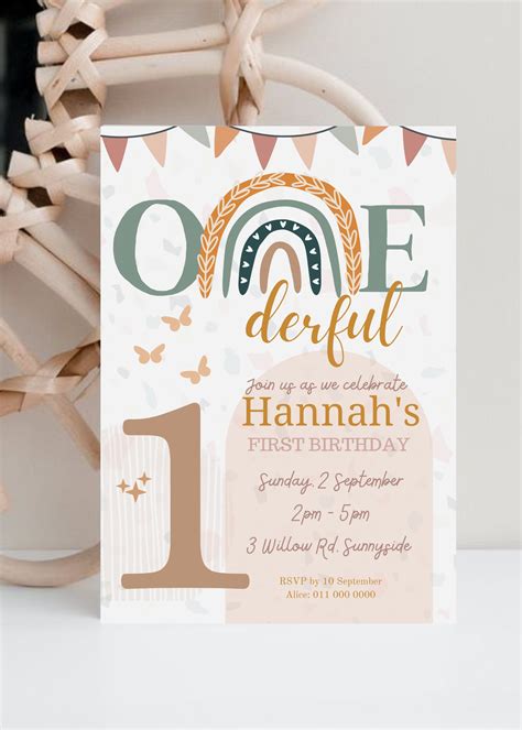 Boho Rainbow St Birthday Invitation Editable Isn T She Etsy