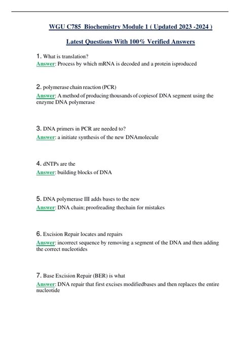 WGU C785 Biochemistry Module Set Module 1 2 3 4 5 Updated