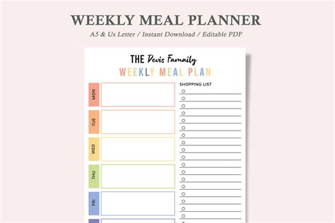 Weekly Meal Planner,Family Meal Planner Graphic by watercolortheme · Creative Fabrica