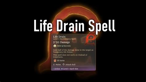 life drain spell larlochs minor drain  baldurs gate  modio