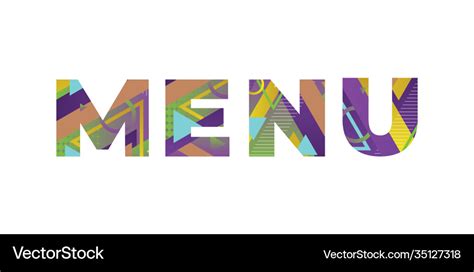 Menu concept retro colorful word art Royalty Free Vector