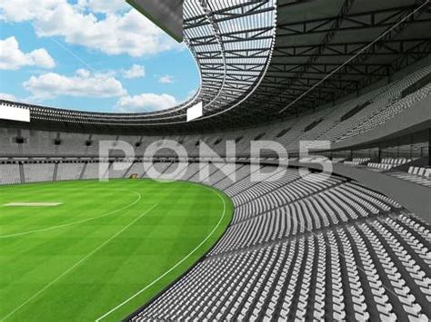 D Render Of A Round Cricket Stadium With White Seats And Vip Boxes