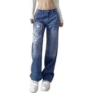 Orandesigne D Blu Donna Larghi Jeans Vita Bassa Gamba Larga Hip Hop