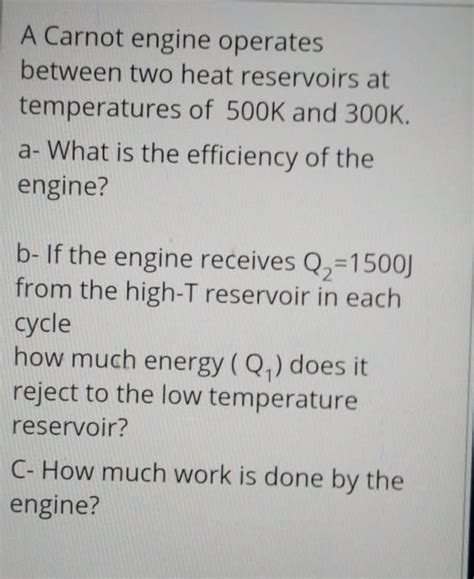 Solved A Carnot Engine Operates Between Two Heat Reservoirs Chegg