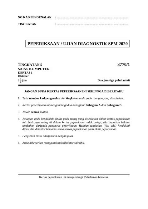 Pdf Peperiksaan Ujian Diagnostik Spm Tingkatan Dokumen Tips