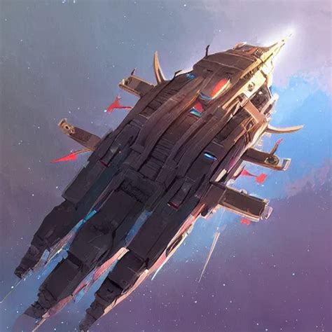 Krea Concept Art Of A Gigantic Futuristic Spaceship Through Space Ian