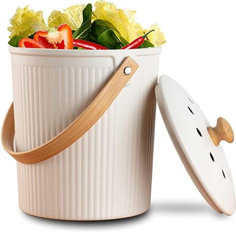 LALASTAR Countertop Compost Bin with Lid, Made of Sustainable Bamboo ...