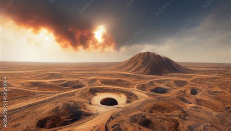 An Illustration Based On The Darvaza Gas Crater In Turkmenistan Also