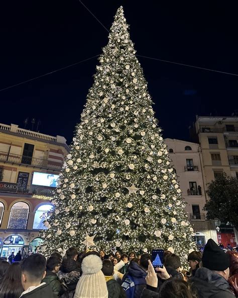 Luci D Artista Illuminato Il Grande Albero Di Natale In Piazza Portanova