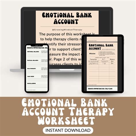 Emotional Bank Account Self Care Therapy Worksheet - Etsy