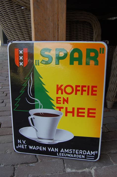 Emaille Bord Spar Koffie En Thee Het Wapen Van Amsterdam Leeuwarden