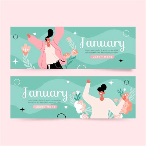 Free Vector Flat January Horizontal Banners Set