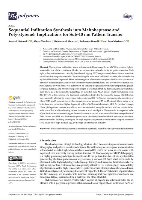 Pdf Sequential Infiltration Synthesis Into Maltoheptaose And Poly