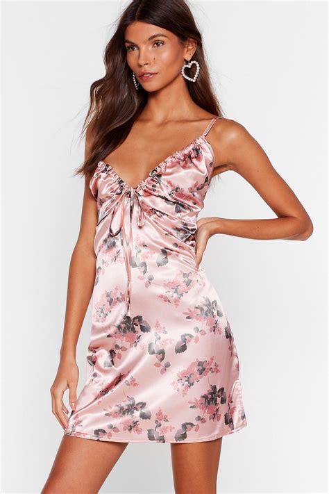 Satin Floral Ruched Bust Cami Dress Nasty Gal