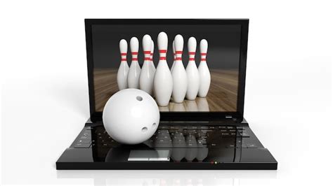 Premium Photo Bowling Ball And Pins On Laptop Isolated On White