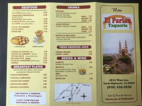 Menu At El Parian Taqueria Restaurant North Highlands Watt Ave