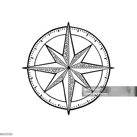 Compass Rose Isolated On White Background Vector Vintage Engraving Illustration High Res Vector