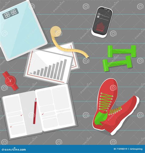 Set of fitness tools. stock vector. Illustration of dumbbell - 71898019