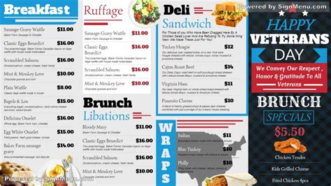 Veterans day digital signage menu design for restaurants