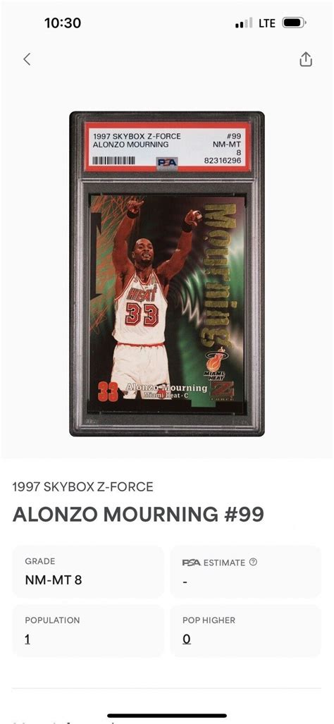 Skybox Z Force Alonzo Mourning Mint Basketball Miami Heat Pop