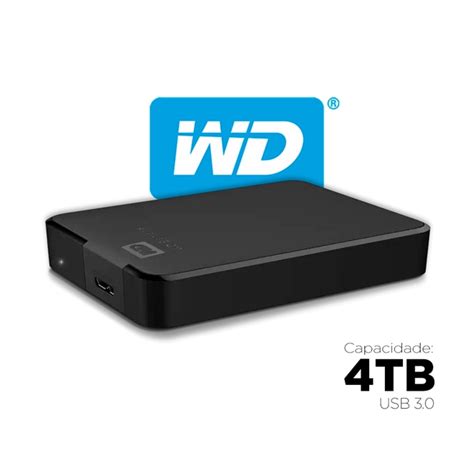 HD Externo Portátil WD Elements Portable 4TB USB 3 0 Preto