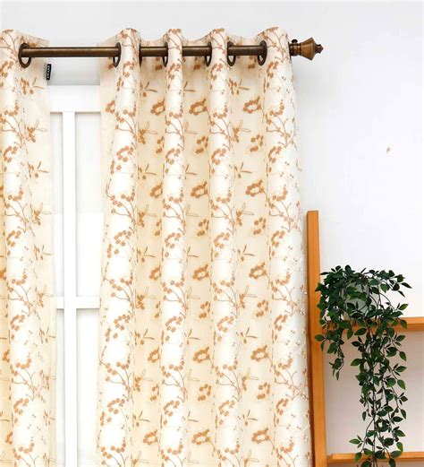 Buy Yellow Floral Polyester Ft Blackout Eyelet Window Curtain At