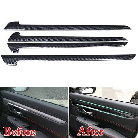 4pcs Carbon Fiber Style ABS Car Inner Door Side Strip Molding Trim Fit