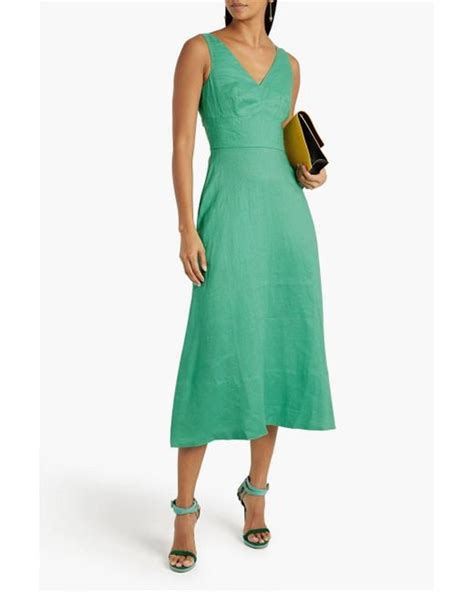 Saloni Rachel Bow Embellished Linen Midi Dress In Green Lyst